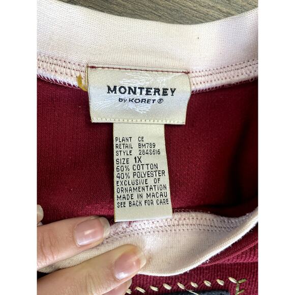 Vintage Monterey by Koret Maroon Ribbed Crochet Granny Square Crewneck 1X - Picture 4 of 6